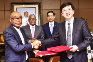 L-R: Vice President, Dangote Industries Limited, Olakunle Alake; President/CE, Dangote Industries Limited, Aliko Dangote; Chairman, CNBM Group, Zhou Yuxian; Assistant to General Manager, CNBM Group and Chairman of China Building Materials, Zhi Xiao; during the signing ceremony of the Strategic Cooperation Agreement between Dangote Industries Limited and China National Building Materials Group Co. Limited (CNBM) in Lagos on Wednesday, October 2, 2024. 